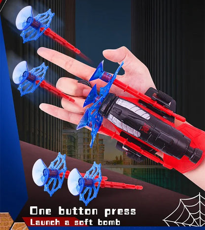 LED Flying Web-Shooter Toy for Kids with Interactive Wall Launcher