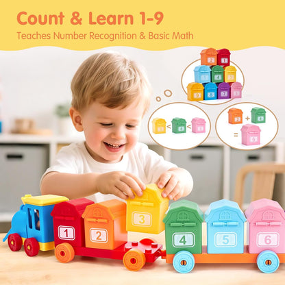 Comboio de Brinquedo Montessori para Crianças Pequenas – Brinquedo Educativo para Contar, Combinar e Separar com Animais da Quinta