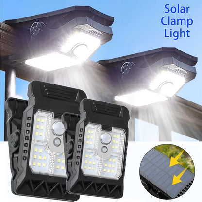 Luz solar de seguridad exterior con clip – Lámpara LED impermeable con sensor de movimiento
