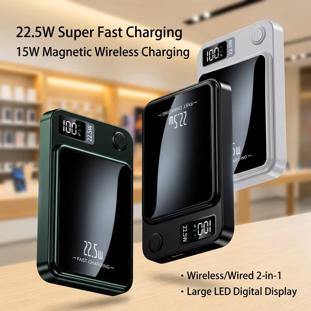 Batería externa magnética inalámbrica de 22,5 W – Cargador portátil ultradelgado de carga rápida – Batería externa compacta para viajes para iPhone, Android y Huawei
