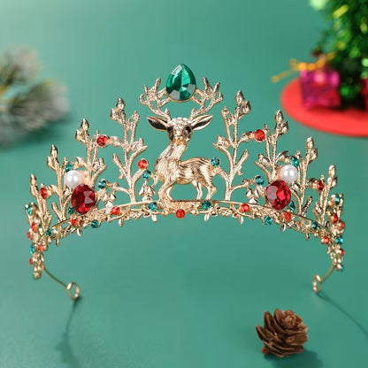 Diadema de corona de reno de Navidad – Tocado de fiesta navideña con pedrería