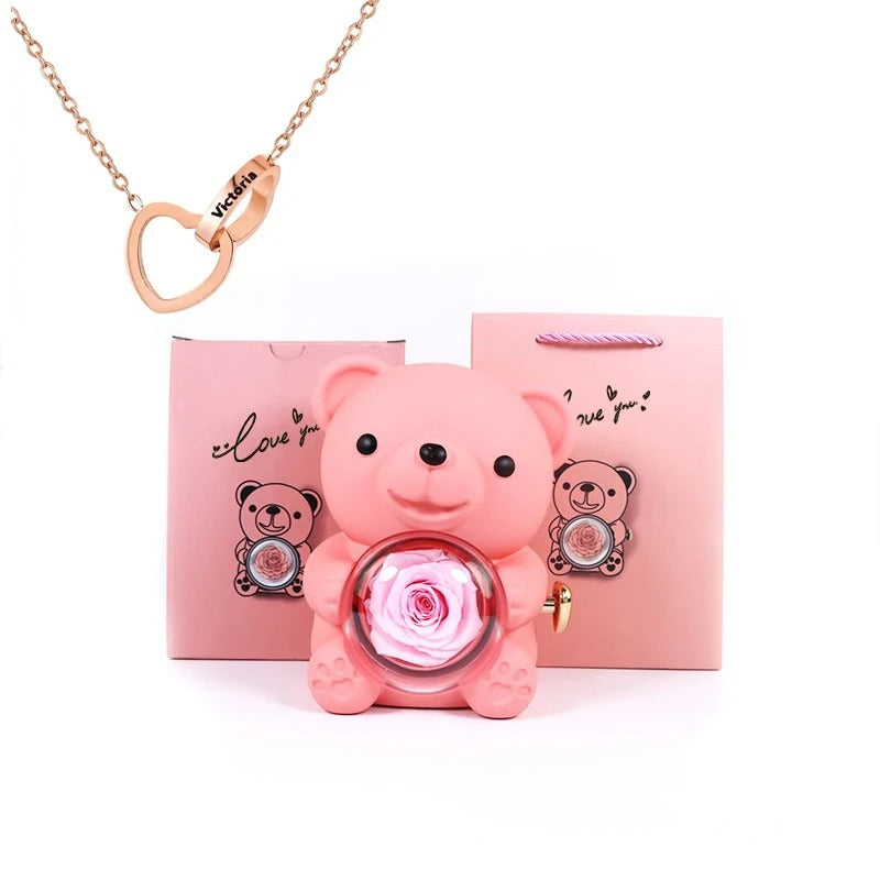 Oso de peluche - Caja de regalos con rosas eternas