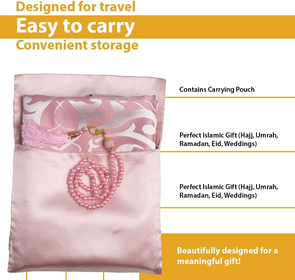 Elegante Conjunto de Presente de 3 Peças: Tapete de Oração de Viagem e Tasbih