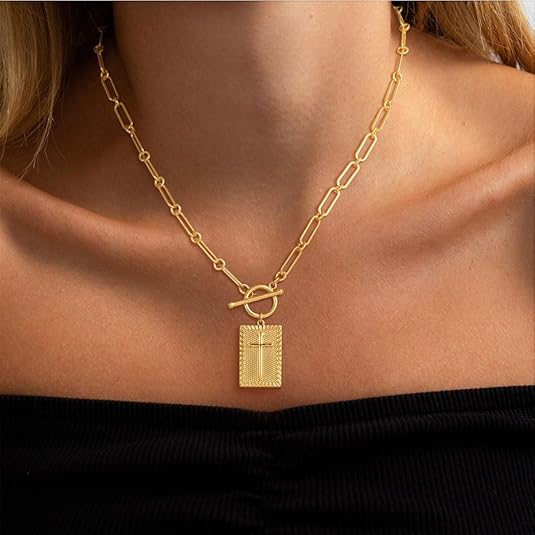 Collar con colgante de cruz chapado en oro y plata para mujer