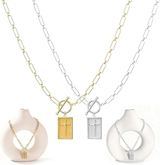Collar con colgante de cruz chapado en oro y plata para mujer