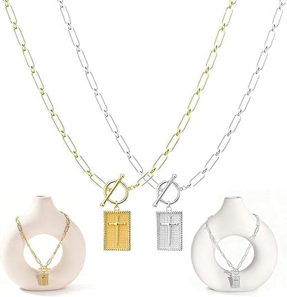 Collar con colgante de cruz chapado en oro y plata para mujer