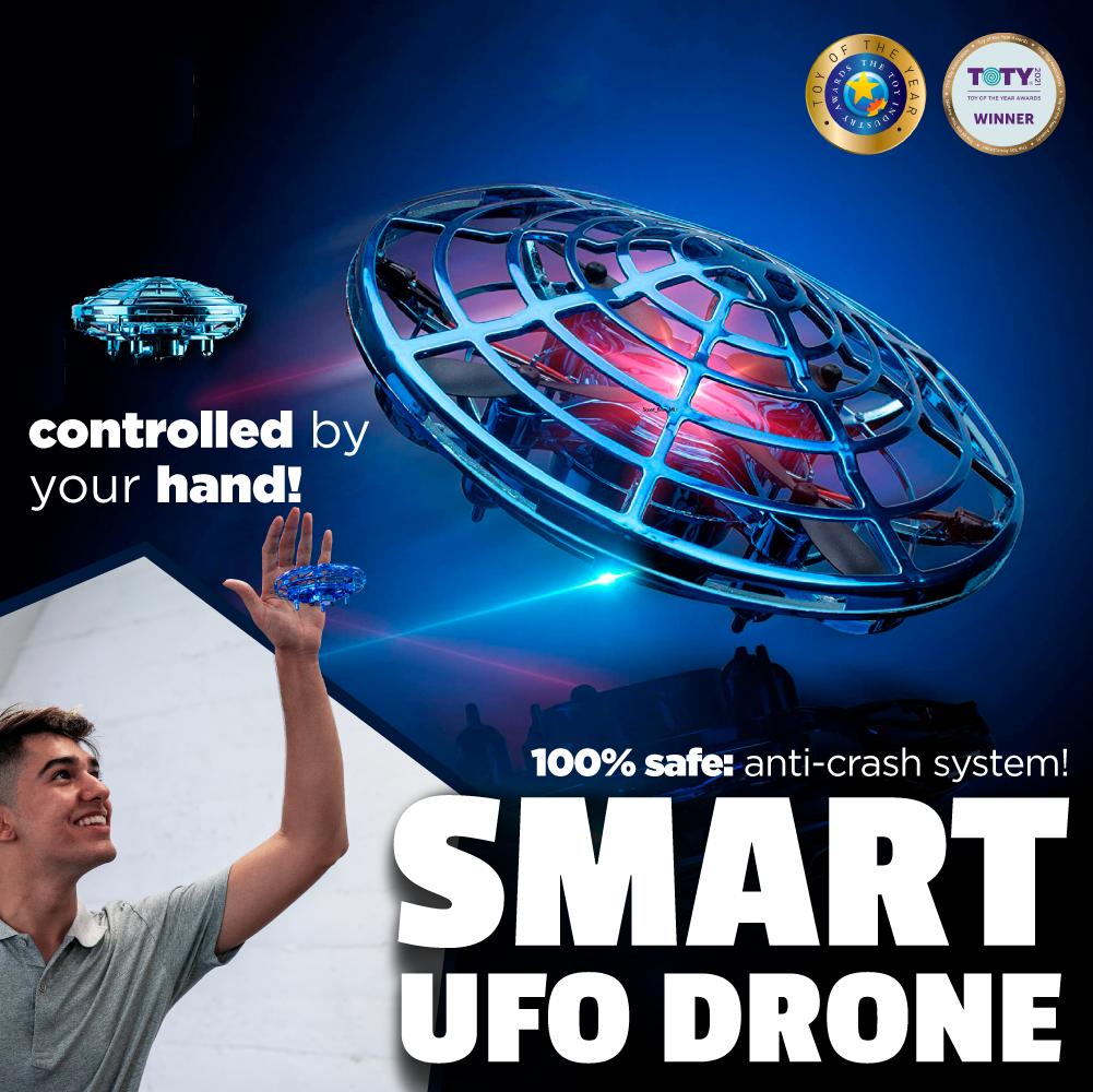 Helicóptero UFO Intelli Sense con detección de movimiento – Helicóptero flotante controlado a mano con luces LED y cargador USB