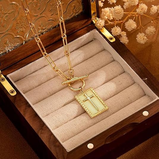 Collar con colgante de cruz chapado en oro y plata para mujer