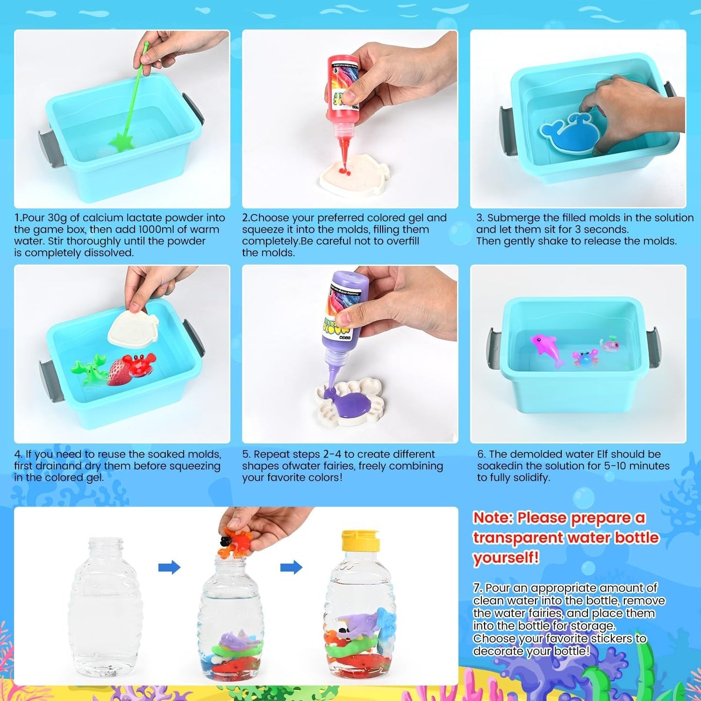 Kit Elfo Mágico de Água – Conjunto de Gel de Fada Aquática com 12 Géis Mágicos e 12 Moldes | Brinquedo STEM Macio DIY para Crianças