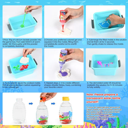 Kit Elfo Mágico de Água – Conjunto de Gel de Fada Aquática com 12 Géis Mágicos e 12 Moldes | Brinquedo STEM Macio DIY para Crianças
