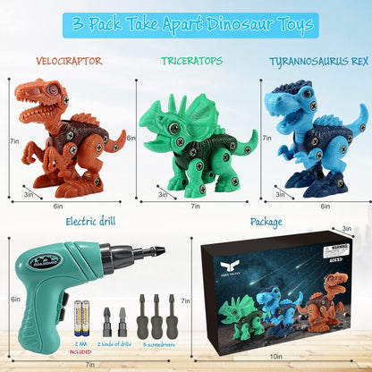 Conjunto de Construção Dinossauro Desmontável – Brinquedo de Construção STEM com Berbequim Elétrico