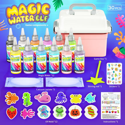Kit Elfo Mágico de Água – Conjunto de Gel de Fada Aquática com 12 Géis Mágicos e 12 Moldes | Brinquedo STEM Macio DIY para Crianças