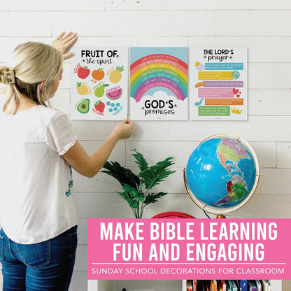 Conjunto de 9 Posters Educativos Cristãos Coloridos