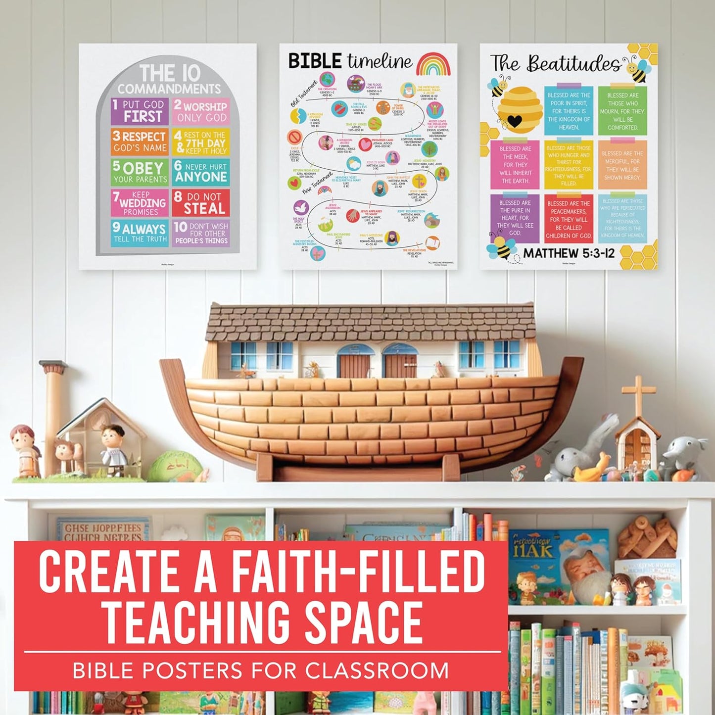 Conjunto de 9 Posters Educativos Cristãos Coloridos