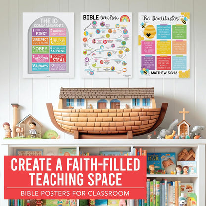 Conjunto de 9 Posters Educativos Cristãos Coloridos