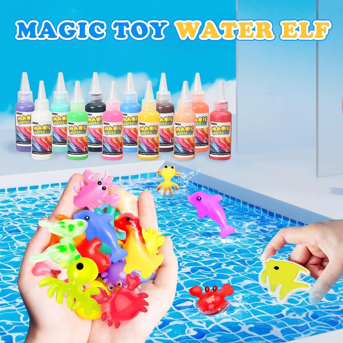 Kit Elfo Mágico de Água – Conjunto de Gel de Fada Aquática com 12 Géis Mágicos e 12 Moldes | Brinquedo STEM Macio DIY para Crianças