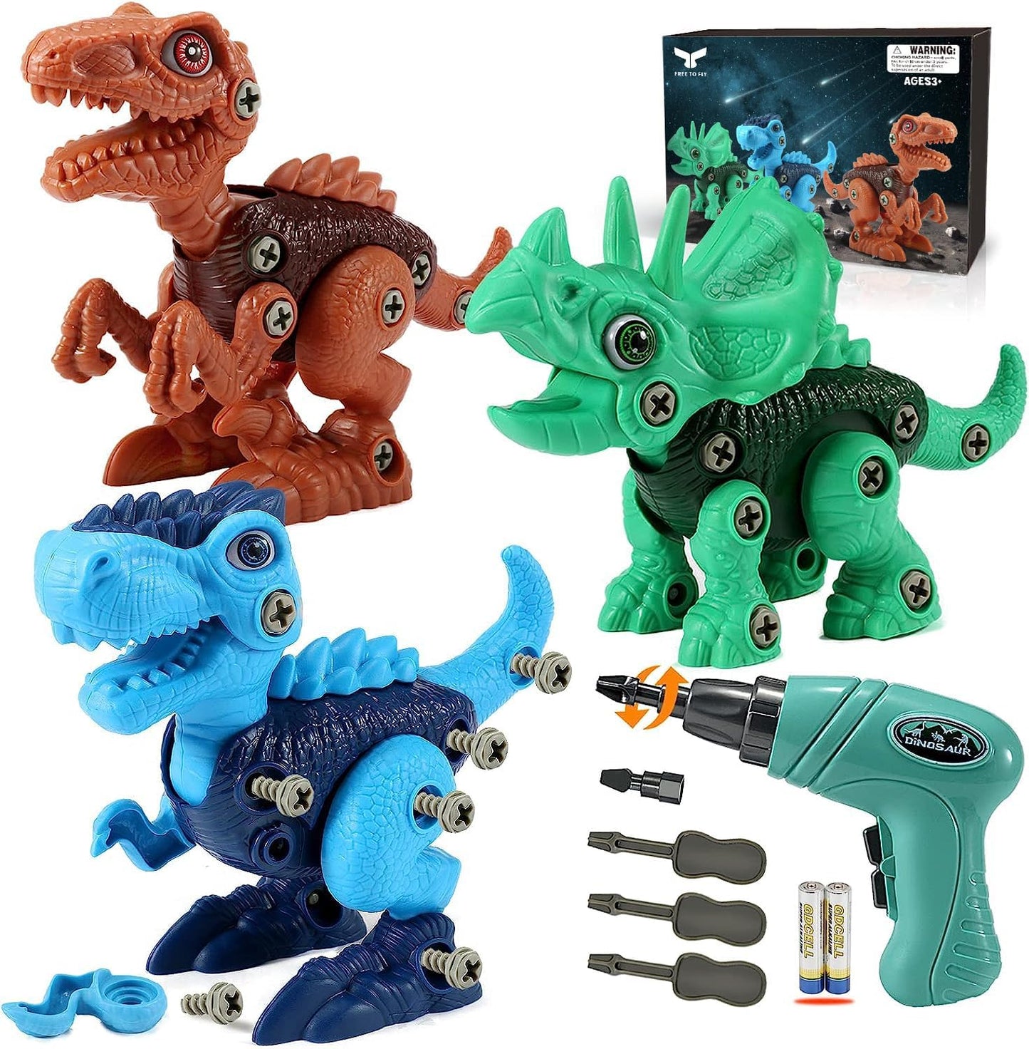 Conjunto de Construção Dinossauro Desmontável – Brinquedo de Construção STEM com Berbequim Elétrico