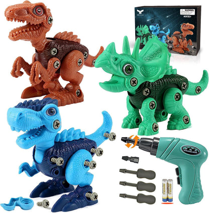 Conjunto de Construção Dinossauro Desmontável – Brinquedo de Construção STEM com Berbequim Elétrico
