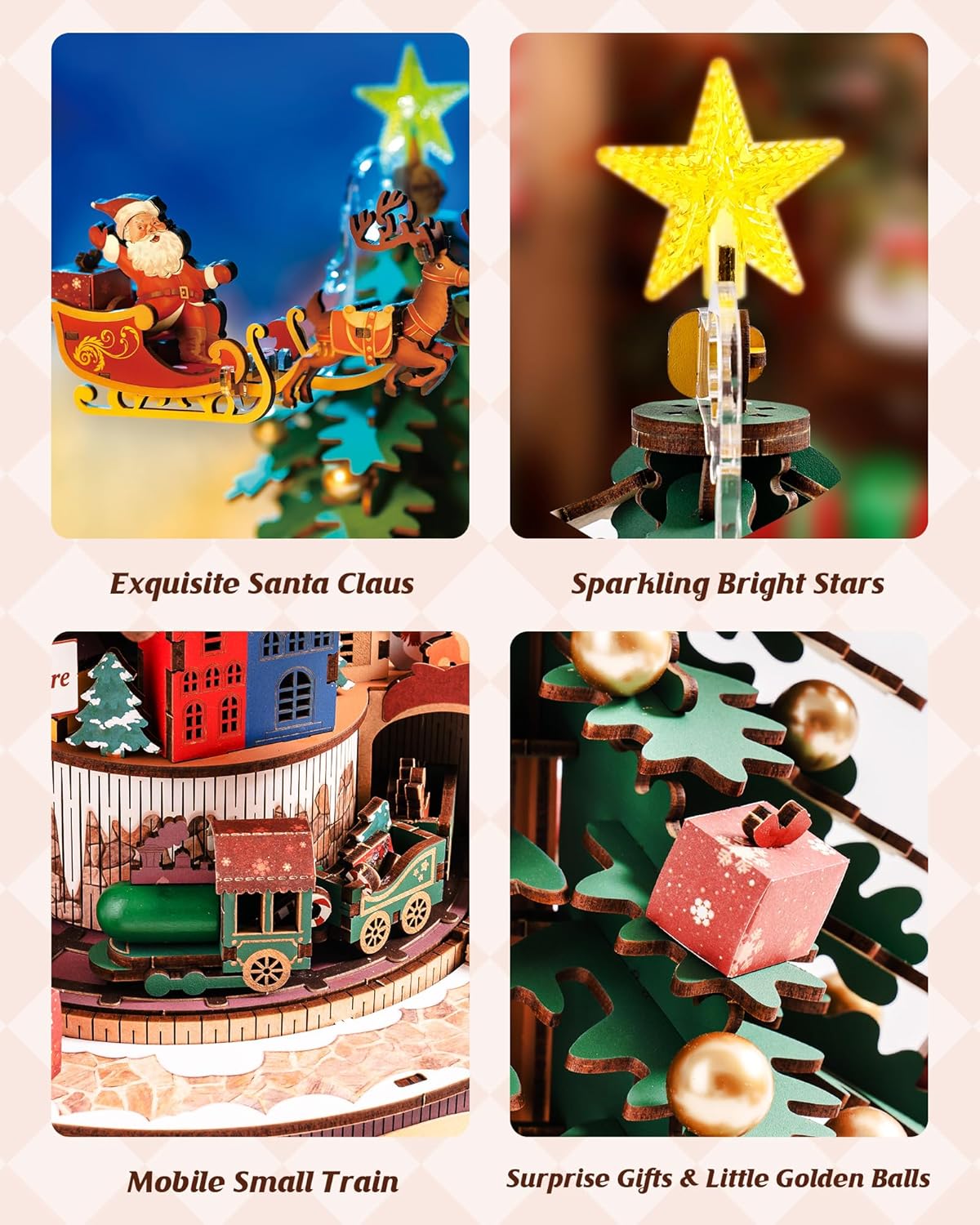 Caixa de Música Árvore de Natal Melodia – Puzzle 3D de Madeira com Luz