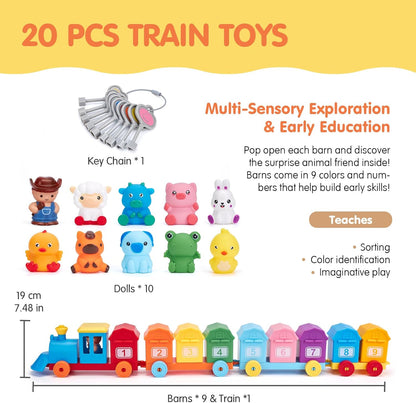 Comboio de Brinquedo Montessori para Crianças Pequenas – Brinquedo Educativo para Contar, Combinar e Separar com Animais da Quinta