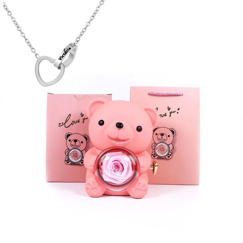 Oso de peluche - Caja de regalos con rosas eternas