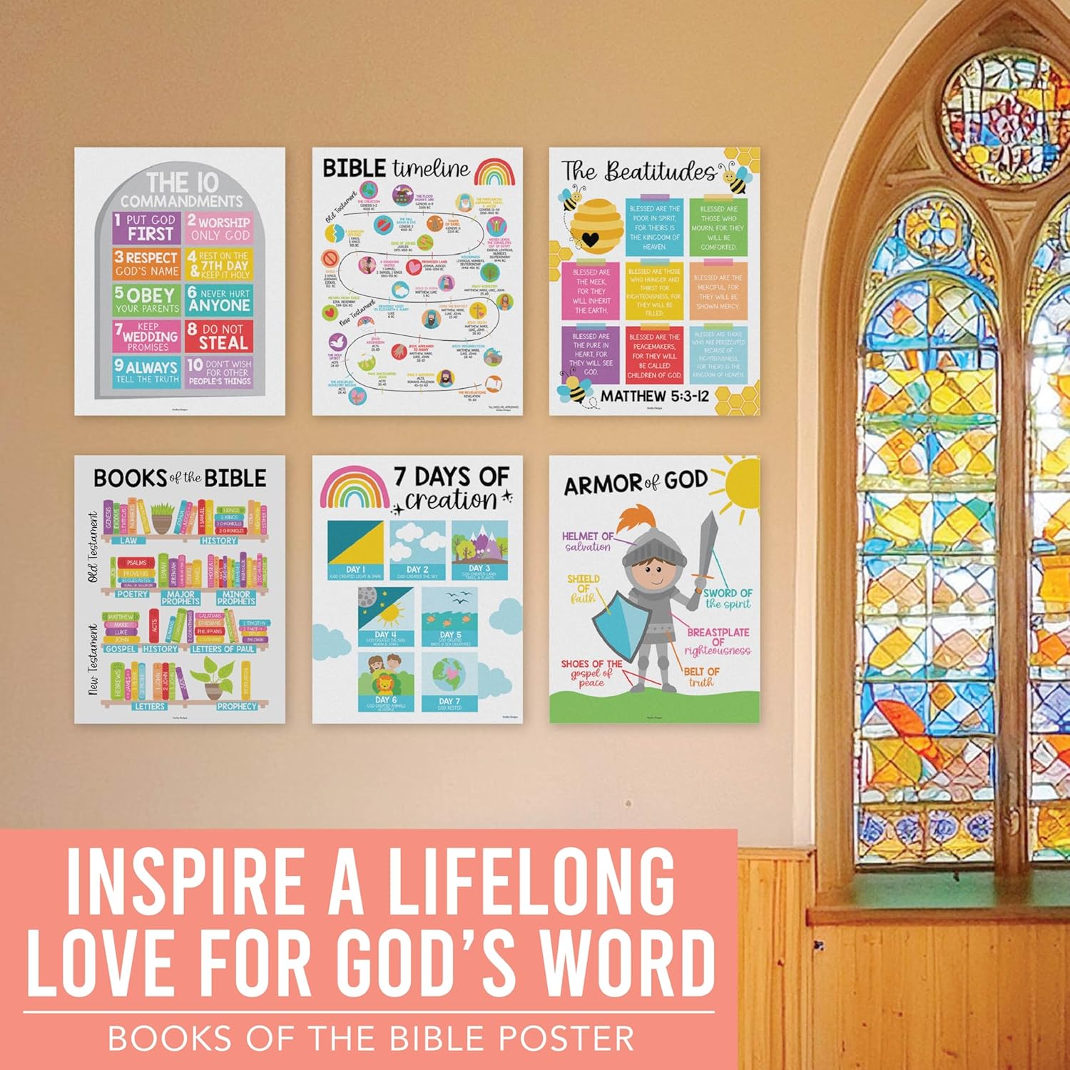 9-Piece Colorful Christian Educational Poster Set – Dawn / Dusk