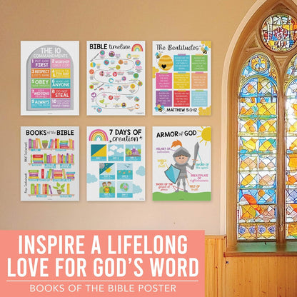 Conjunto de 9 Posters Educativos Cristãos Coloridos