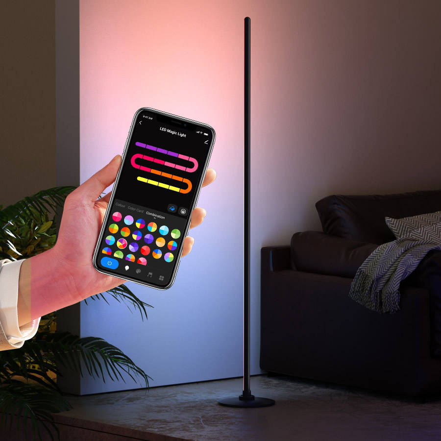 Lámpara de pie LED RGBIC inteligente - Lámpara de ambiente moderna que cambia de color