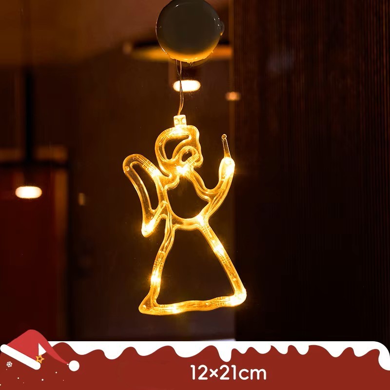 Lámpara colgante de ventosa LED de Navidad con copo de nieve y Papá Noel – Decoración festiva para ventana/pared