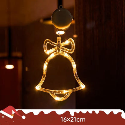 Lámpara colgante de ventosa LED de Navidad con copo de nieve y Papá Noel – Decoración festiva para ventana/pared