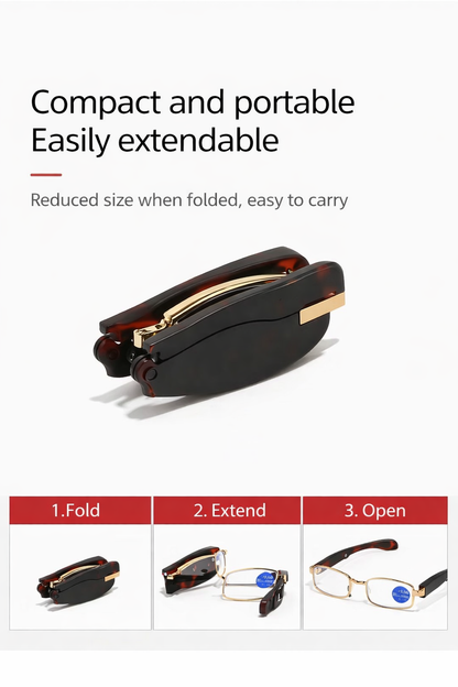 Gafas de lectura plegables: lectores de bolsillo portátiles con rotación de 360° y luz azul anti-azul para hombres y mujeres – Compactas y cómodas de alta definición