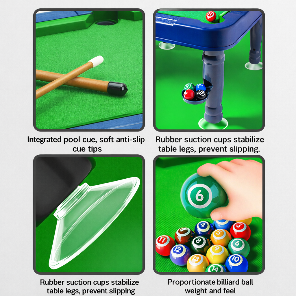 Conjunto de Mini Bilhar de Mesa – Jogo Portátil de Bilhar e Snooker para Crianças