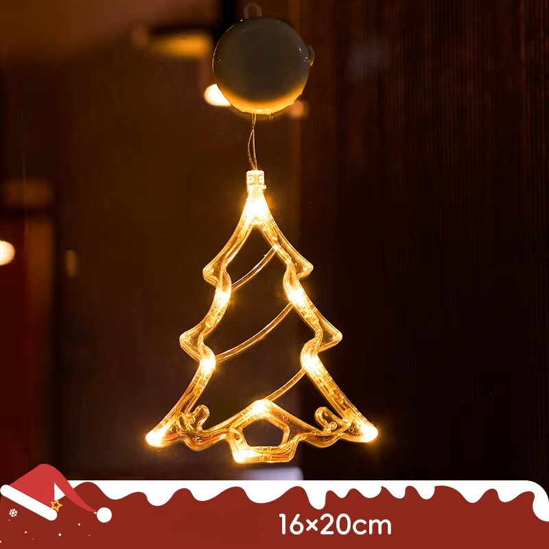 Lámpara colgante de ventosa LED de Navidad con copo de nieve y Papá Noel – Decoración festiva para ventana/pared