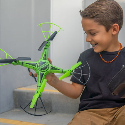 Drone Câmara HD Striker-X Glow-in-the-Dark – Quadcoptero RC 2.4GHz com Vídeo HD e Luzes para Voo Noturno