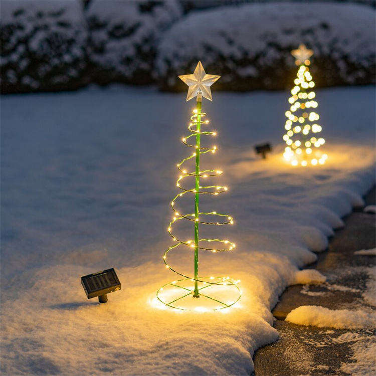 Luzes Solares em Espiral para Árvore de Natal – Decoração de Caminho de Jardim LED Exterior