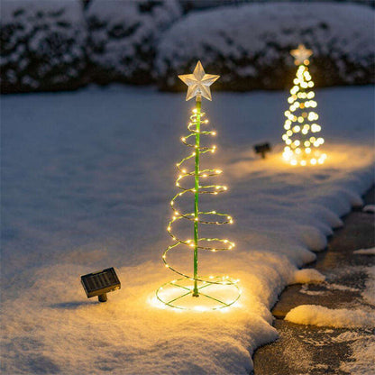 Luzes Solares em Espiral para Árvore de Natal – Decoração de Caminho de Jardim LED Exterior