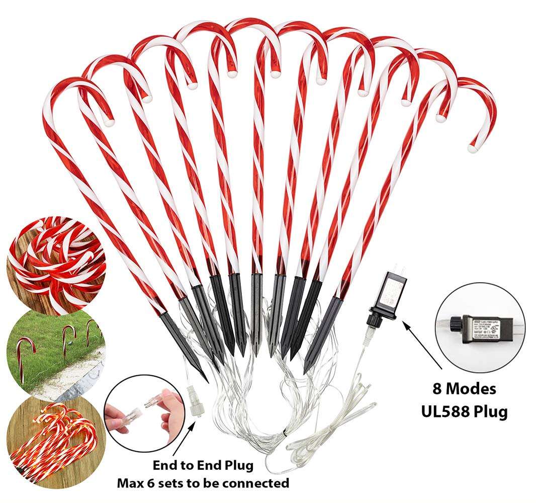 Luces LED de camino con forma de bastón de caramelo para exteriores – Decoraciones navideñas para patio
