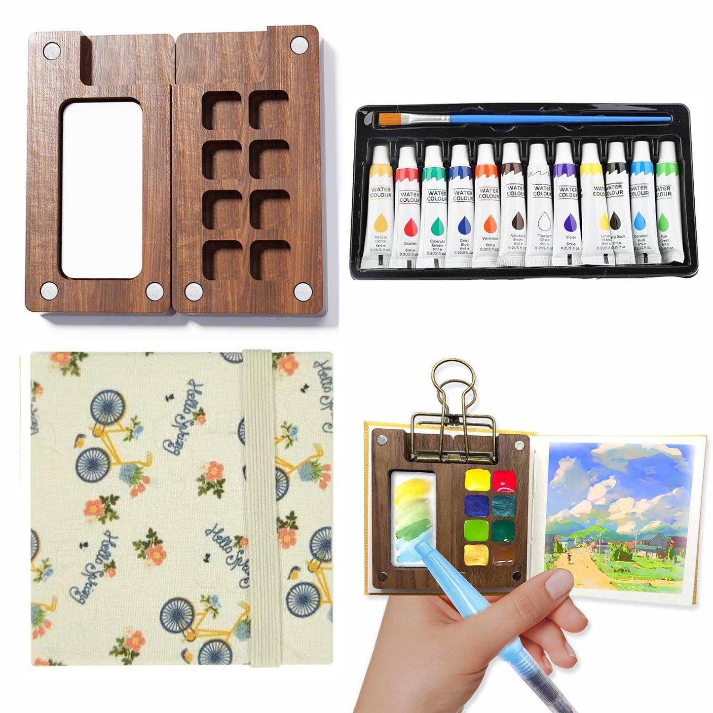 Travel Watercolor Kit – Mini Pocket Watercolor Palette Set with Watercolor Book & Paint Brush