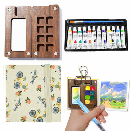Travel Watercolor Kit – Mini Pocket Watercolor Palette Set with Watercolor Book & Paint Brush