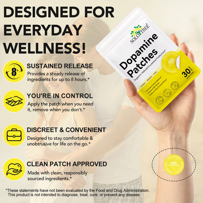 Solotree Dopamine Transdermal Patches – Natural Focus & Mood Support Patches for Cognitive Clarity & Motivation