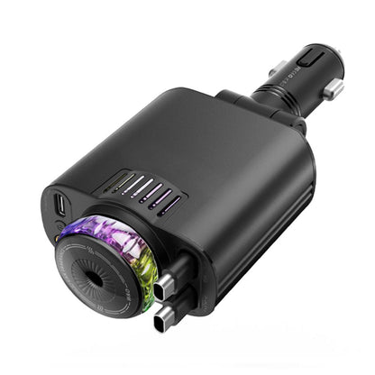 Carregador de Carro com Luz Ambiente Estrelada e Cabos Duplos Retráteis