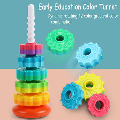 Torre Arco-Íris Rotativa - Brinquedo de Empilhar Montessori