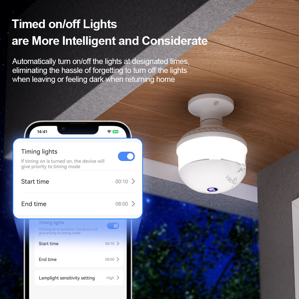Câmara de Segurança V380 App Smart 360° com Lâmpada e Visão Noturna
