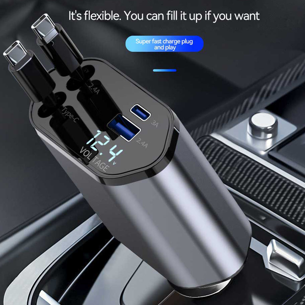 Cabo de Carregamento para Automóvel 4 em 1 Super Rápido – Carregador USB Múltiplo com Conectores Tipo C, Lightning e Micro USB