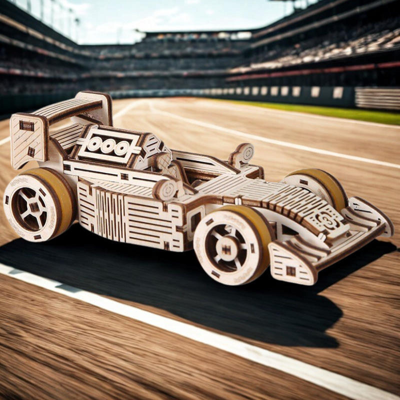 Quebra-cabeça 3D DIY Carro de Corrida de Madeira com Transmissão Mecânica