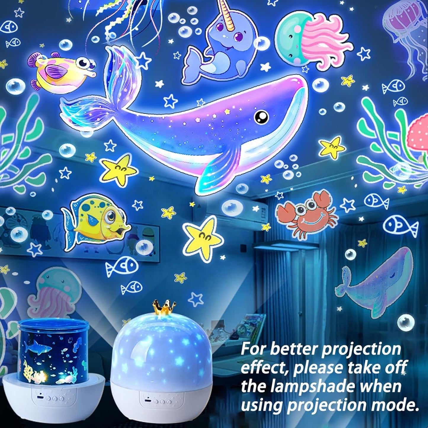 Projetor de Luz Noturna Rotativa com Tema Infantil - 15 Filmes Lâmpada Estrela 360°