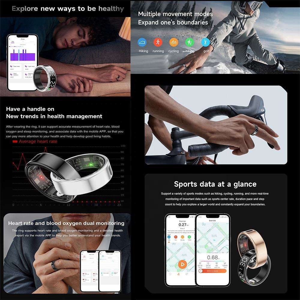 Anel Inteligente de Aço Inoxidável SR08 com Ecrã – Monitor de Fitness e Atividade