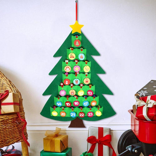 Calendário do Advento em Feltro de Árvore de Natal, para Crianças – Decoração de Natal para Pendurar na Parede para Crianças