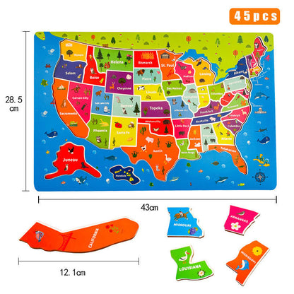 Rompecabezas de madera de mapa de EE. UU. para niños – Juguete de geografía educativo para aprender el mapa para niños y niñas