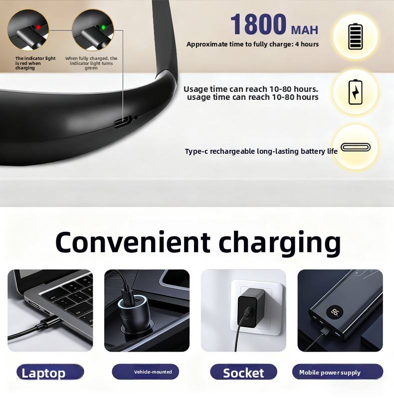 Rechargeable LED Neck Reading Light - Hands-Free Eye Protection Book Light